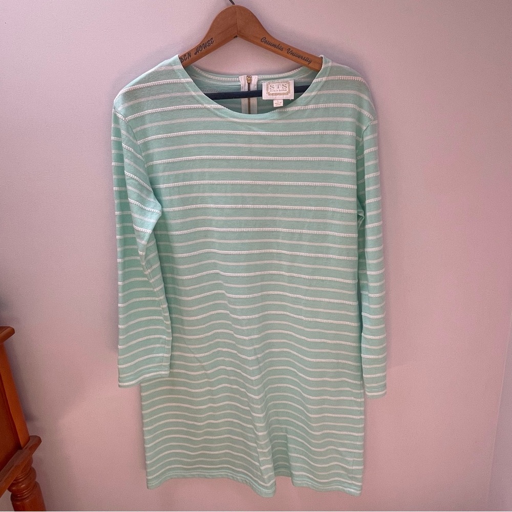 Sail to Sable Nautical size L Mint green and White stripe dress